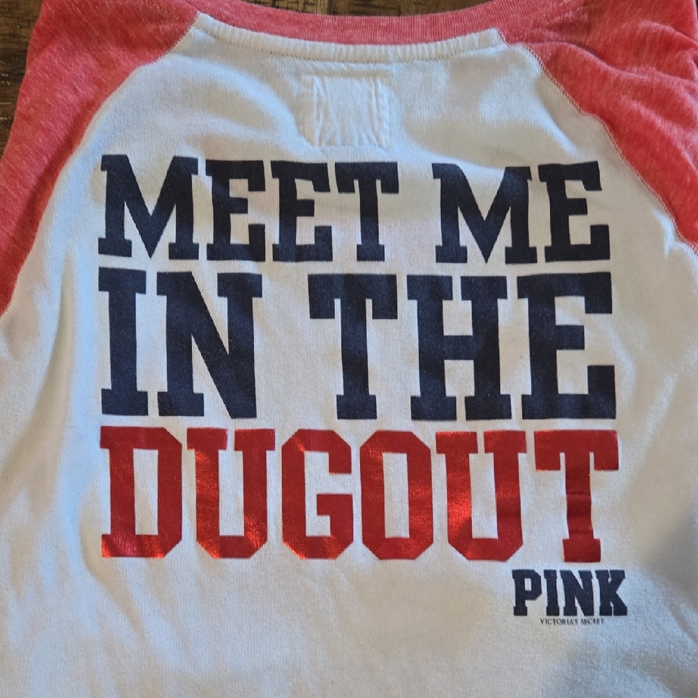 PINK Victoria's Secret Red and White Tee Quarter Sleeves